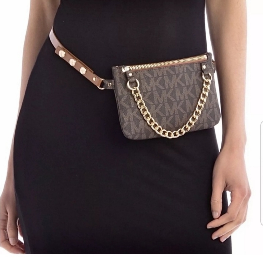 Michael Kors women’s fanny pack bag (Brown) with chain decor (Large) *Firm Price